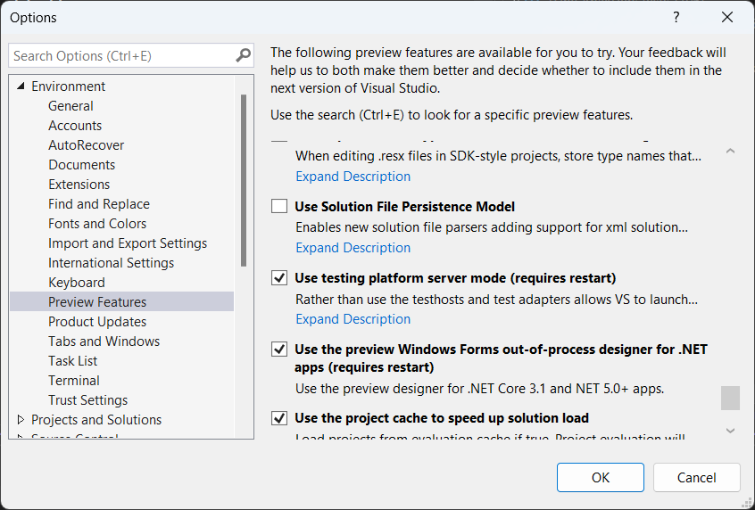 Visual Studio Settings